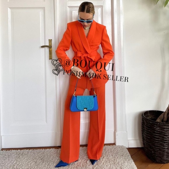 BLOGGERS FAV ZARA ORANGE BELTED TUXEDO COLLAR BLAZER - Picture 13 of 14